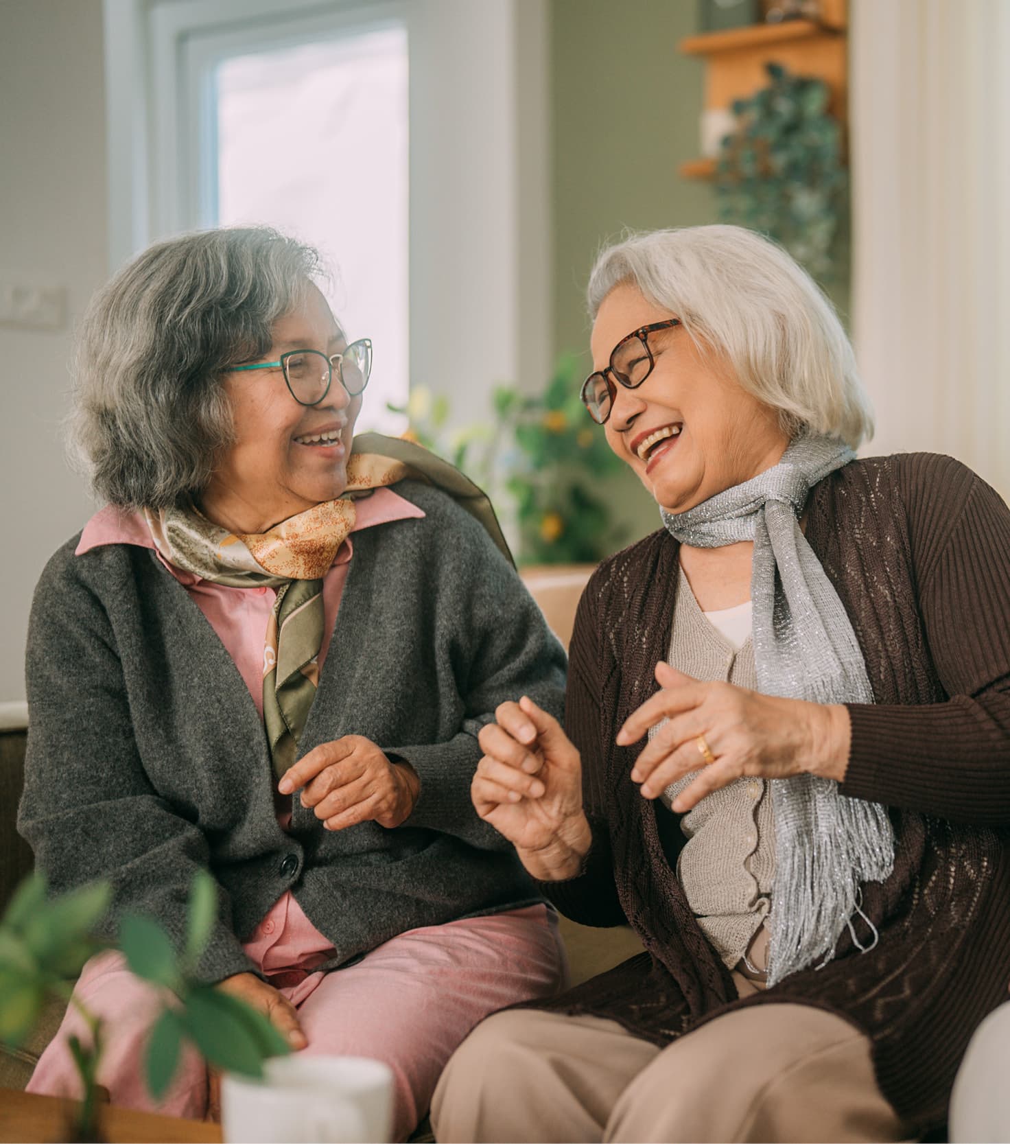 Senior women laughing and talking